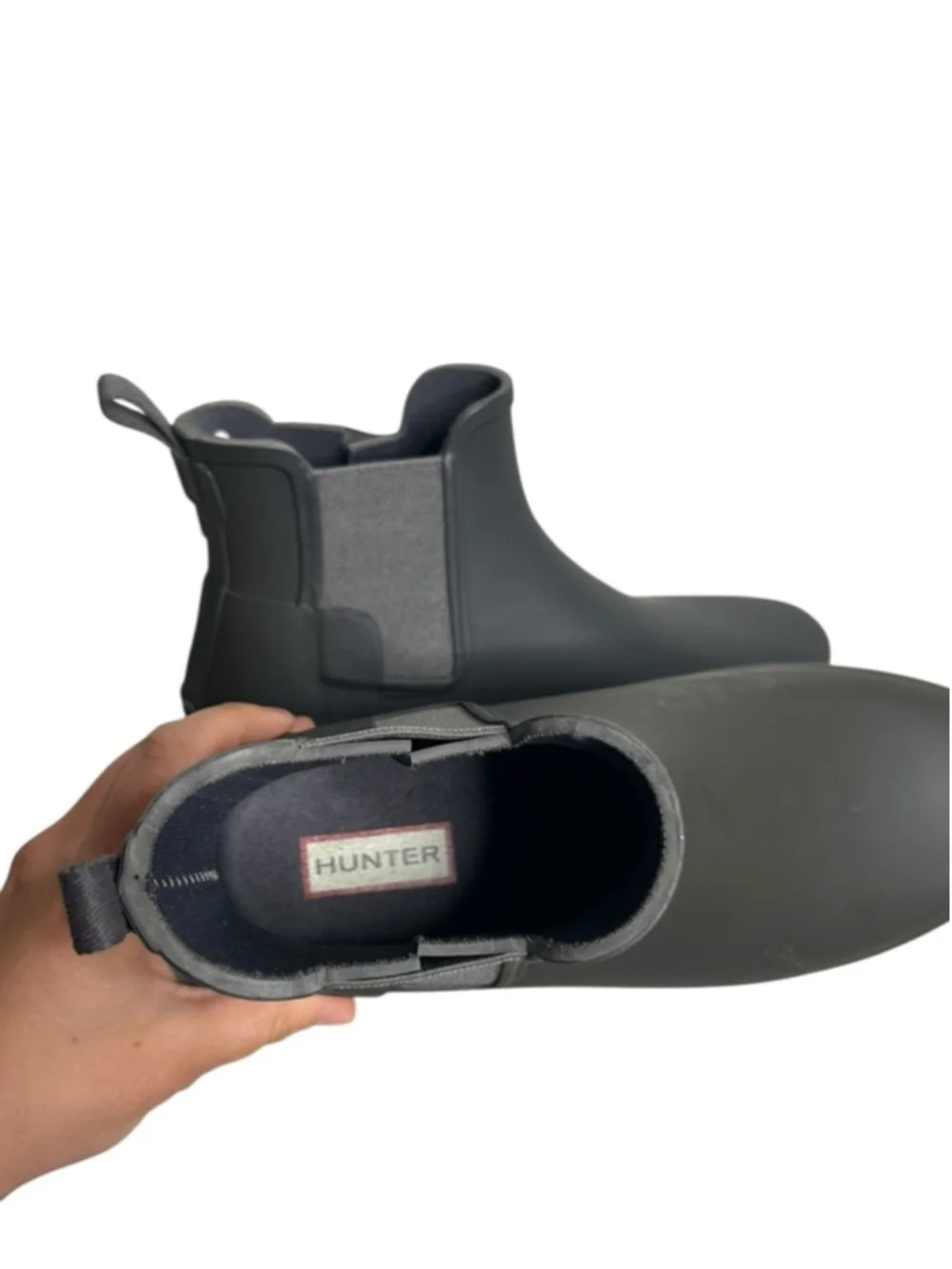 Hunter Black Gray Refined Slim Waterproof Chelsea Rain Boots Women's Size 8